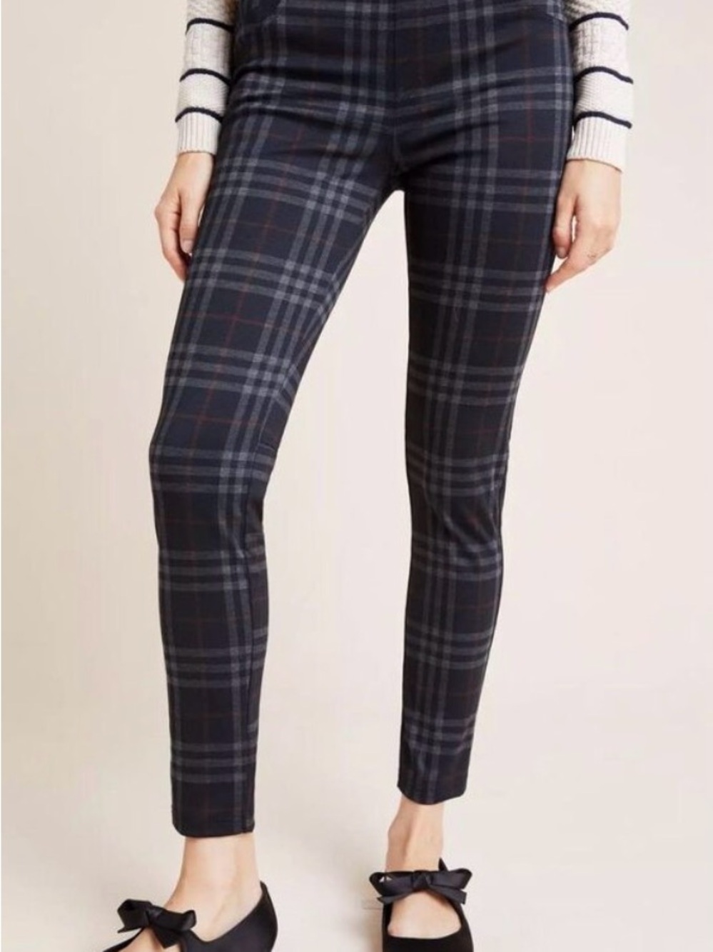 Sanctuary Navy and Gray Plaid Cropped Ankle Pants
